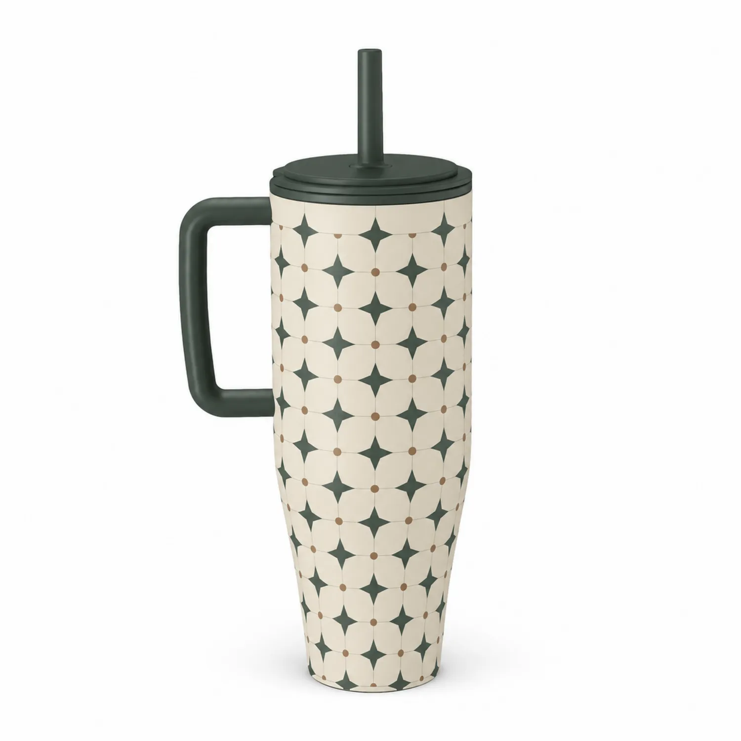 Taza térmica 700ml con pajita y asa verde y blanco