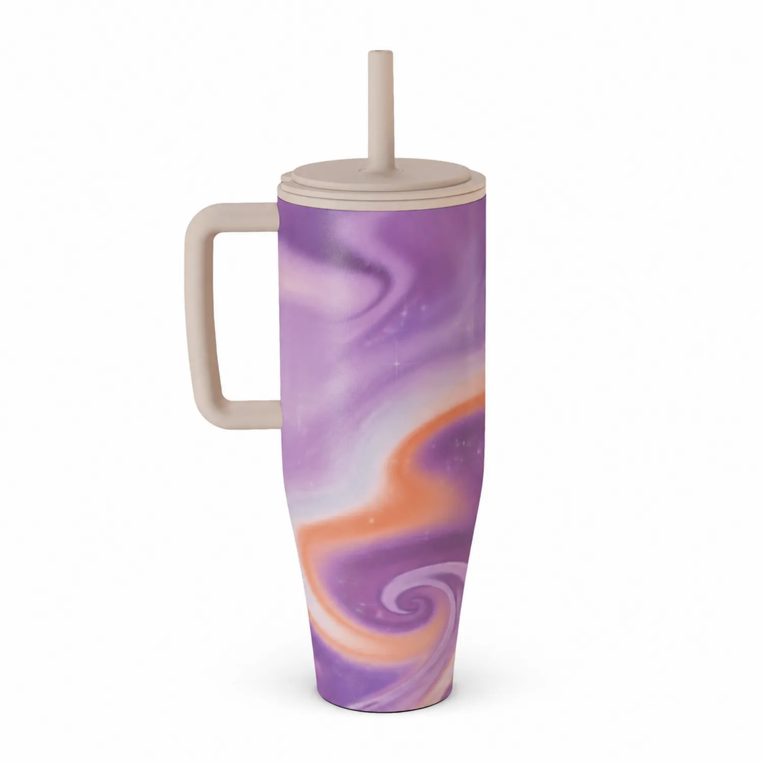 Taza térmica con tapa y pajita 700ml púrpura y naranja