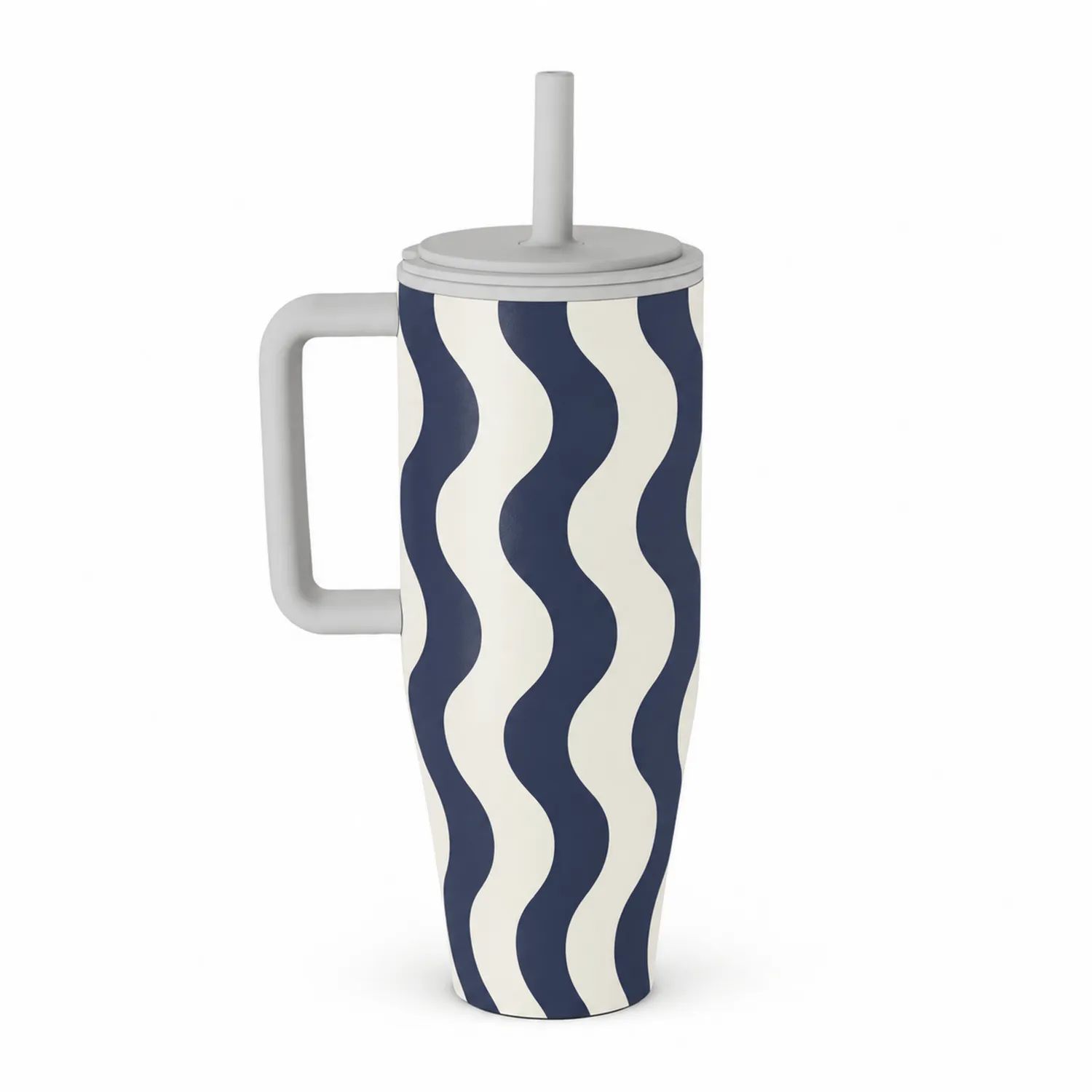 Taza Térmica con Tapa y Pajita 400ml Azul y Blanco