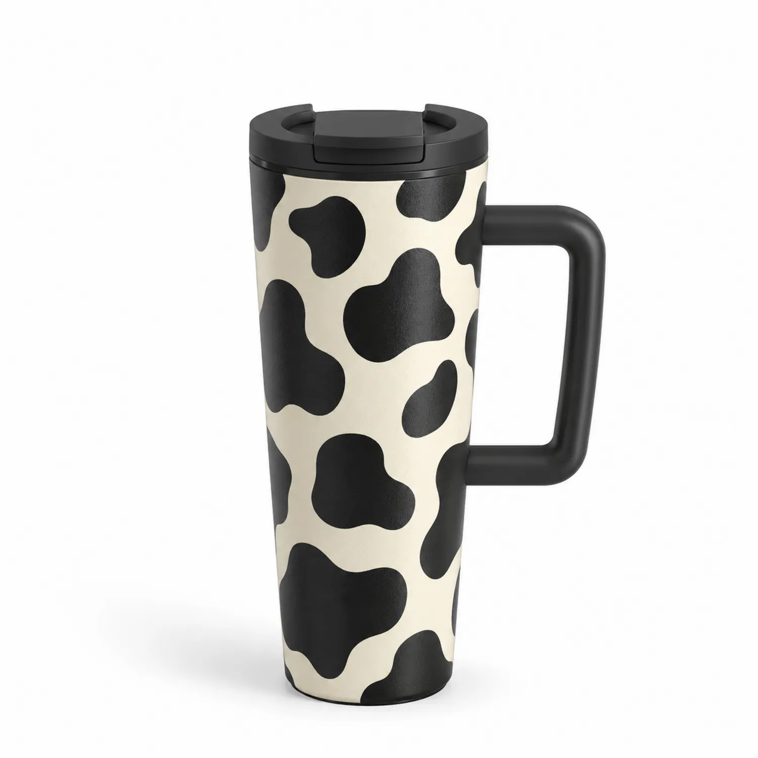 Taza Térmica con Asa Estampado de Vaca Blanco y Negro 500ml