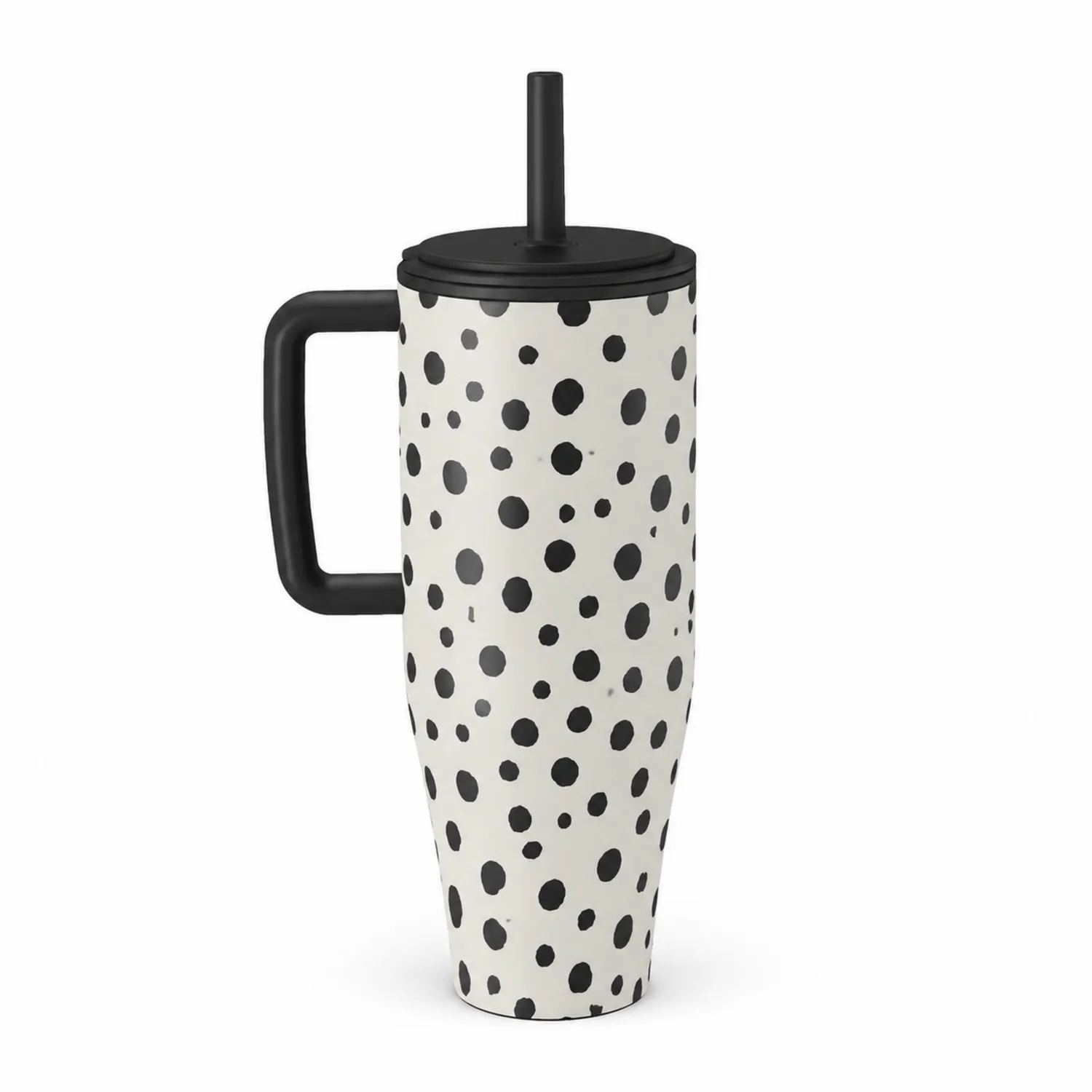 Taza de Viaje con Asa y Lunares Blanco y Negro 500 ml