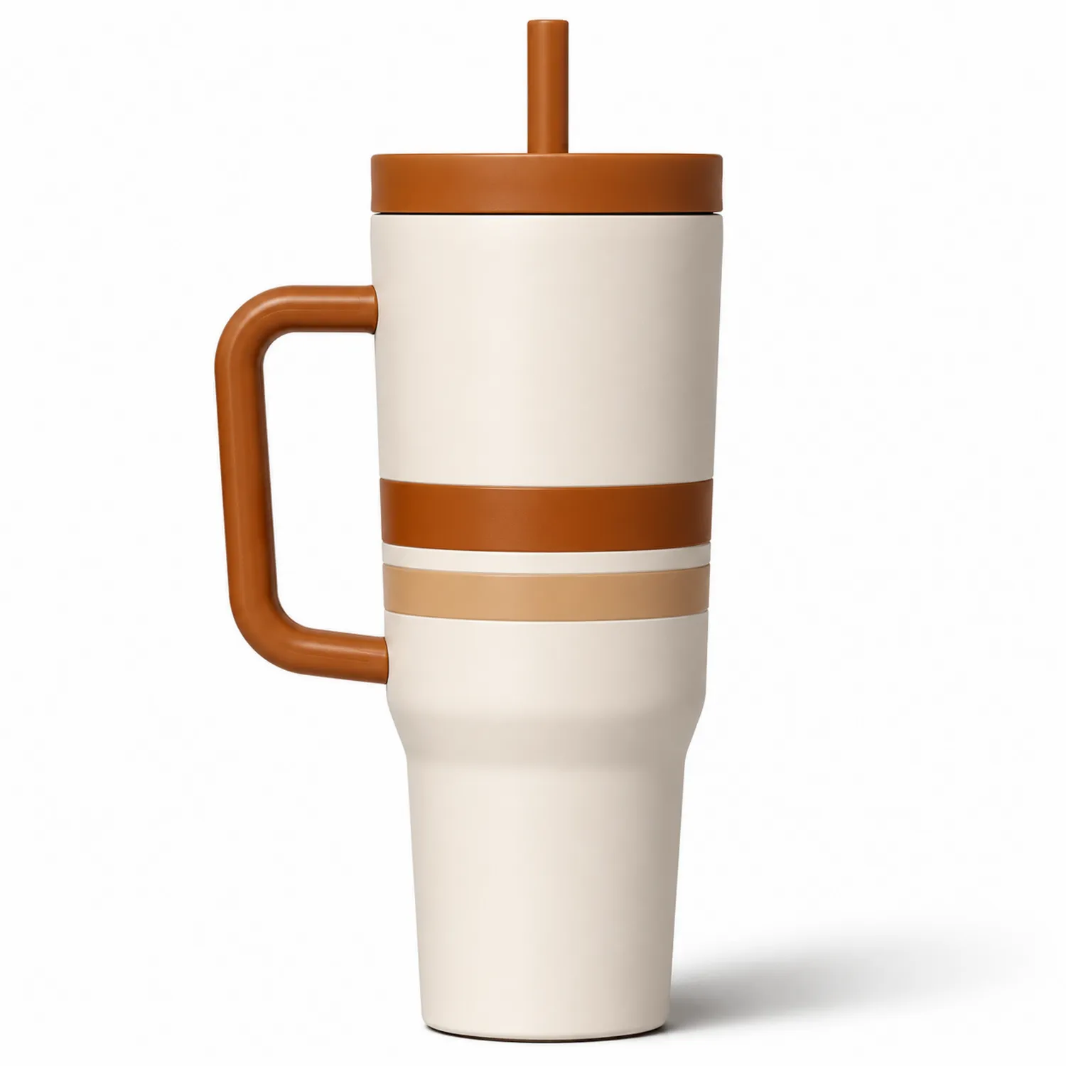Taza térmica con asa y pajita 710ml beige/marrón