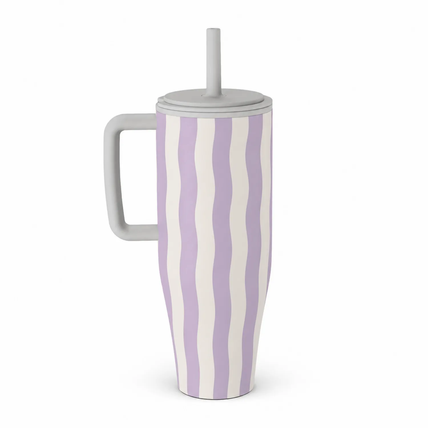 Taza Térmica con Asa y Pajita Lila/Blanco