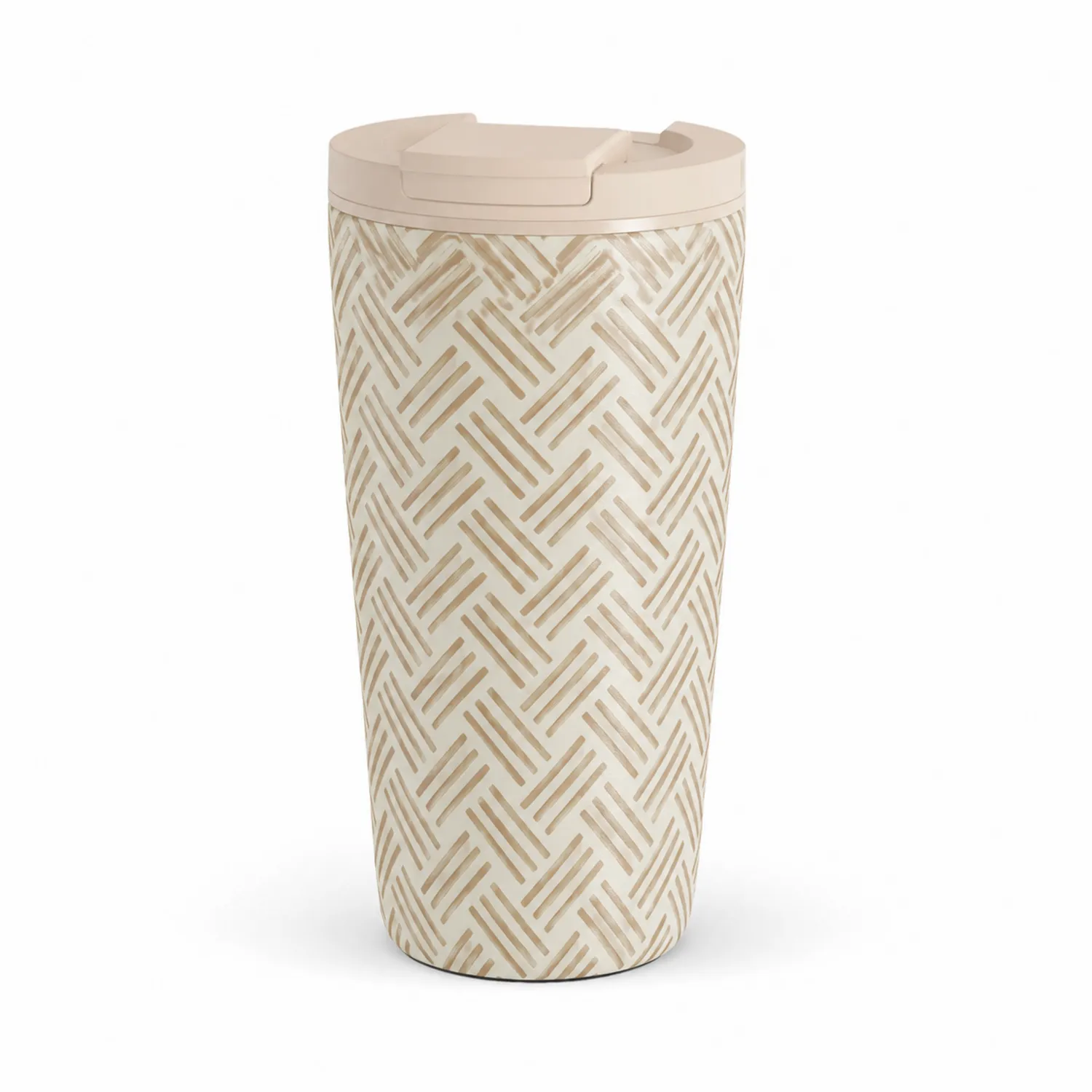Vaso térmico de 400ml con tapa hermética y diseño geométrico beige