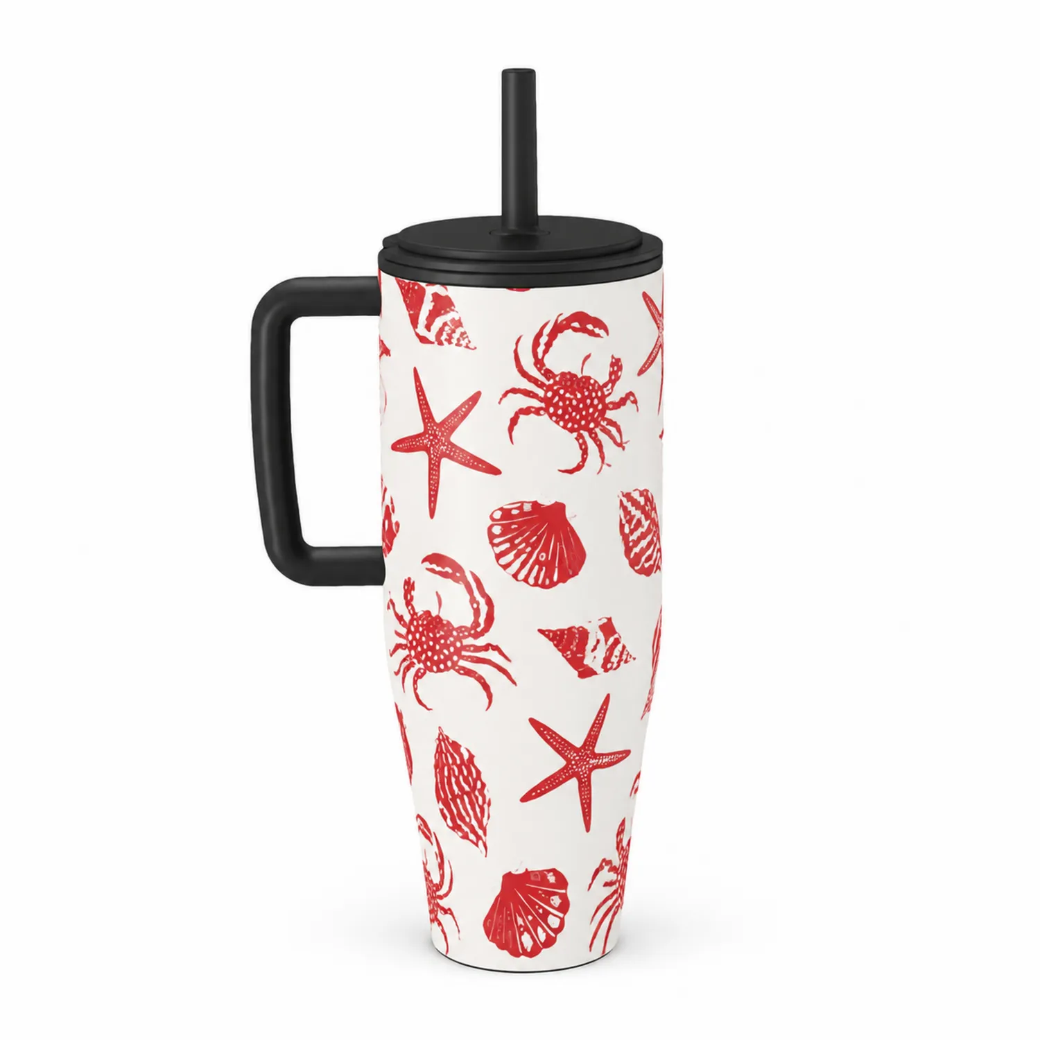 Taza Térmica con Asa y Tapa Antiderrame 500ml Blanco/Rojo Diseño Marino
