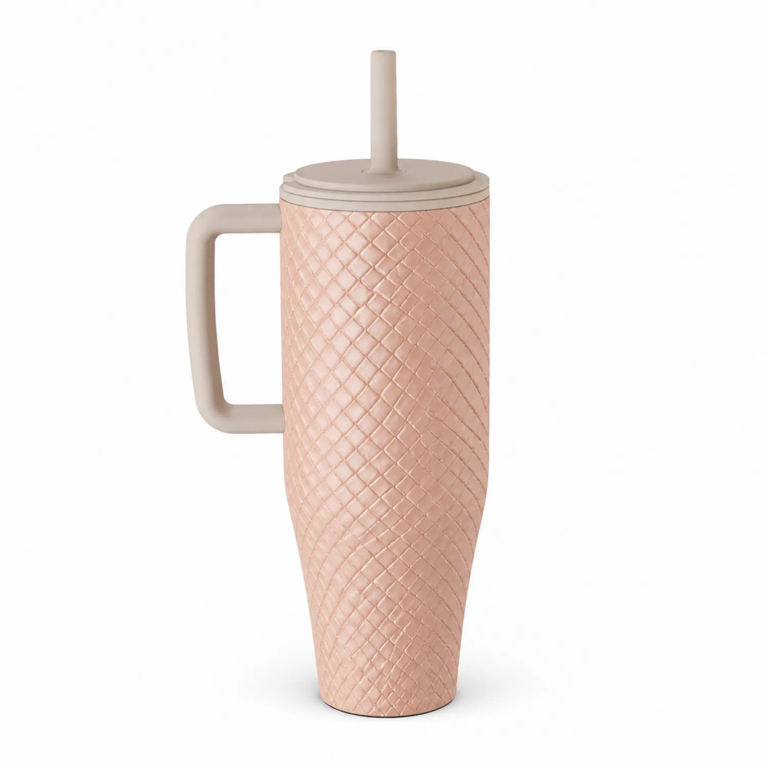Taza Térmica Texturizada con Asa y Tapa, Rosa