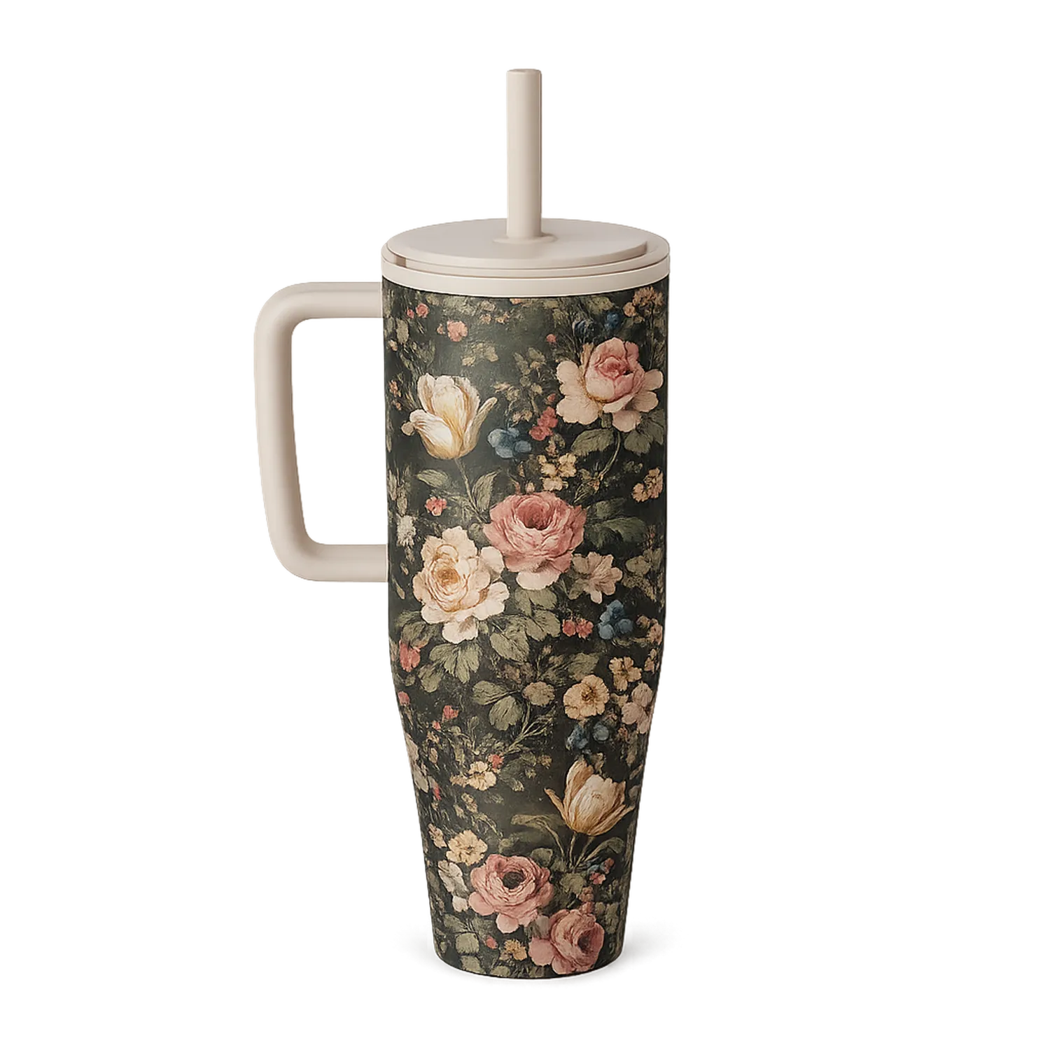 Taza térmica con diseño floral y pajita 500ml multicolor