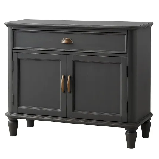 Schwarzer Holzschrank mit Schublade und Türen-cozyverta