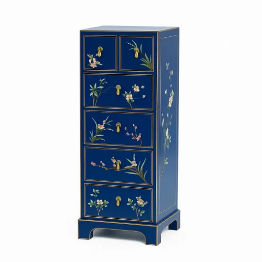 Holzschrank mit Blumenmuster Blau 45x35x120 cm-cozyverta