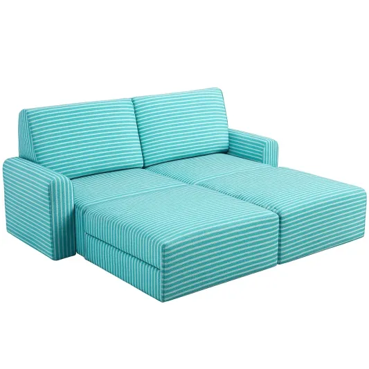 2-Sitzer Schlafsofa Türkis Gestreift Stoff-cozyverta
