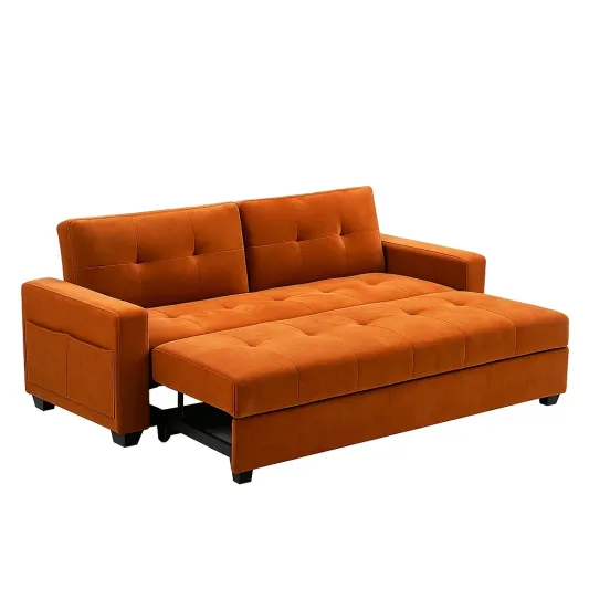 Samt Schlafsofa mit Stauraum in Orange-cozyverta