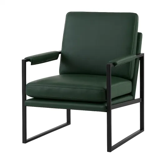 Sessel mit Metallrahmen und PU-Lederbezug Dunkelgrün-cozyverta