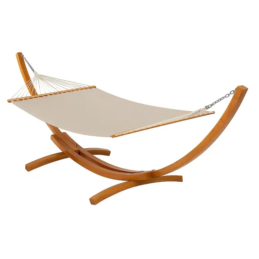 Hängematte mit Holzgestell aus Lärchenholz Beige 200x150cm-cozyverta