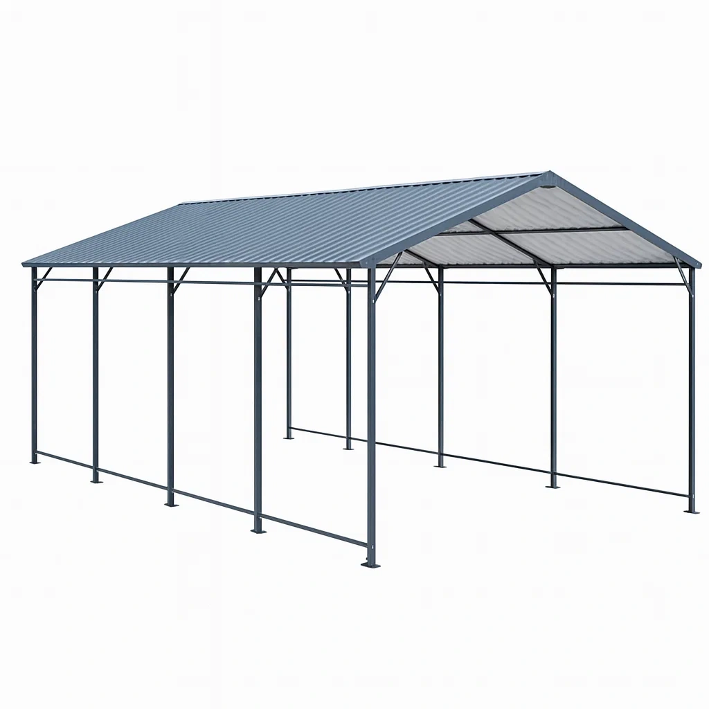 Metall Carport Überdachung 600x300x260 cm Stahl Grau-decorvoria