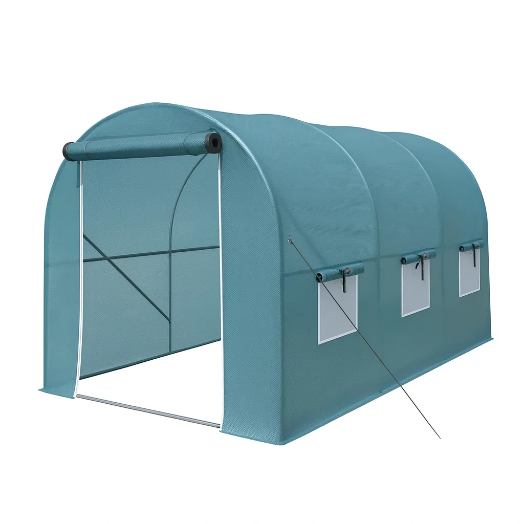Gewächshaus Tunnel Zelt Stahl Polyethylen Grün 350x200x200cm-decorvoria