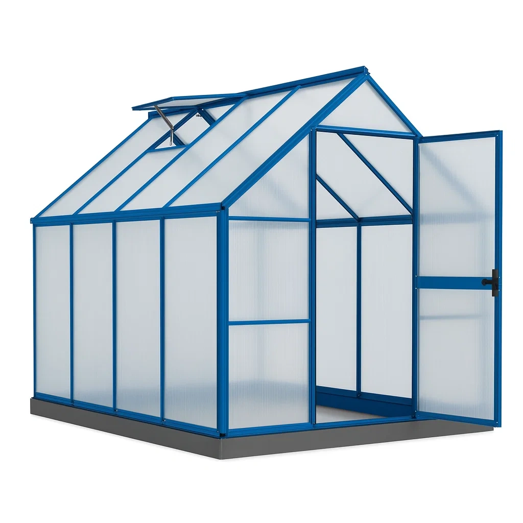 Gewächshaus aus Aluminium und Polycarbonat Blau 190x185x195 cm-decorvoria