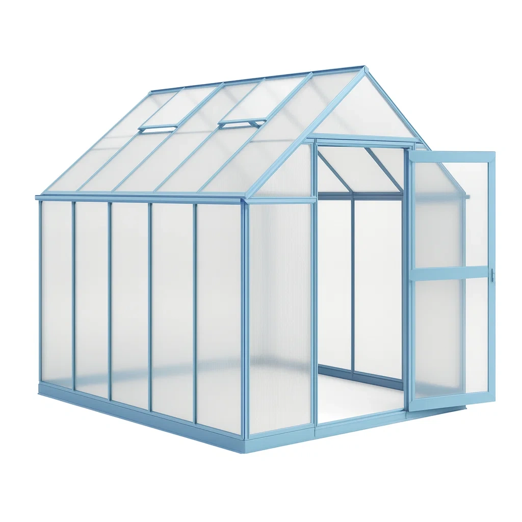 Gewächshaus aus Aluminium mit Polycarbonat 250 cm x 185 cm x 195 cm Blau-decorvoria