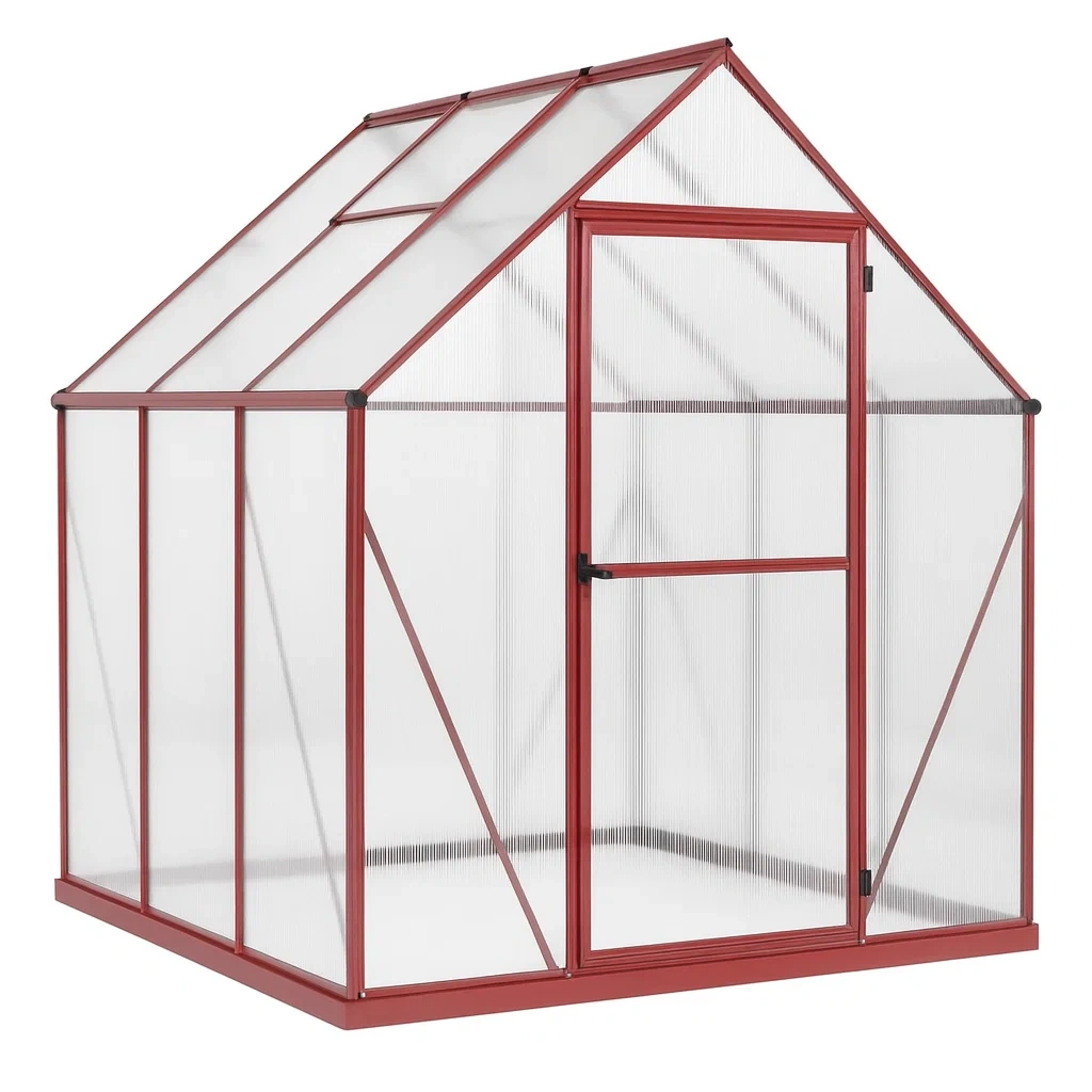 Aluminium Gewächshaus Rot Polycarbonat 190x190x195cm-decorvoria