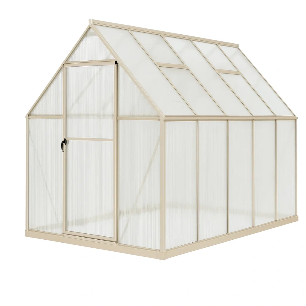 Gewächshaus Aluminium und Polycarbonat Beige 250cm x 190cm x 195cm-decorvoria