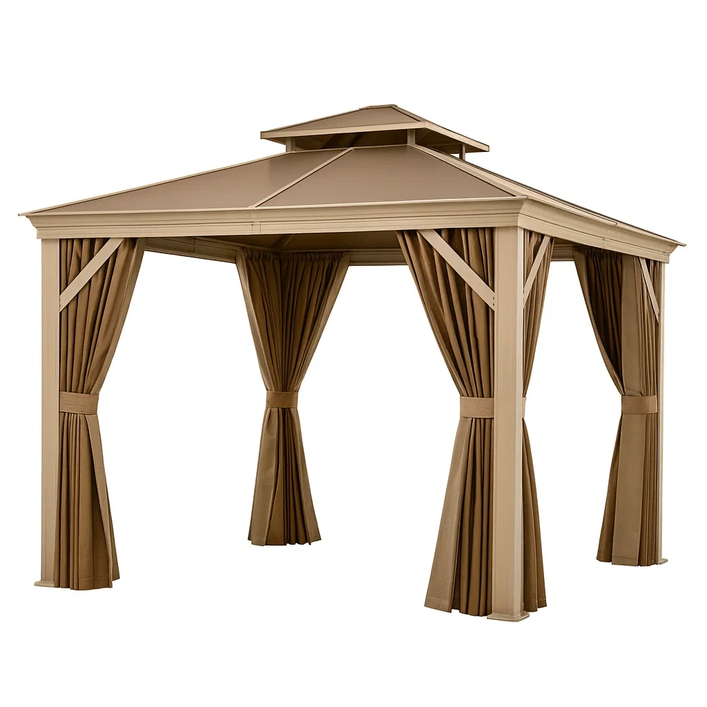 Pavillon 3x4m Aluminium Braun mit Polyester Vorhängen-decorvoria