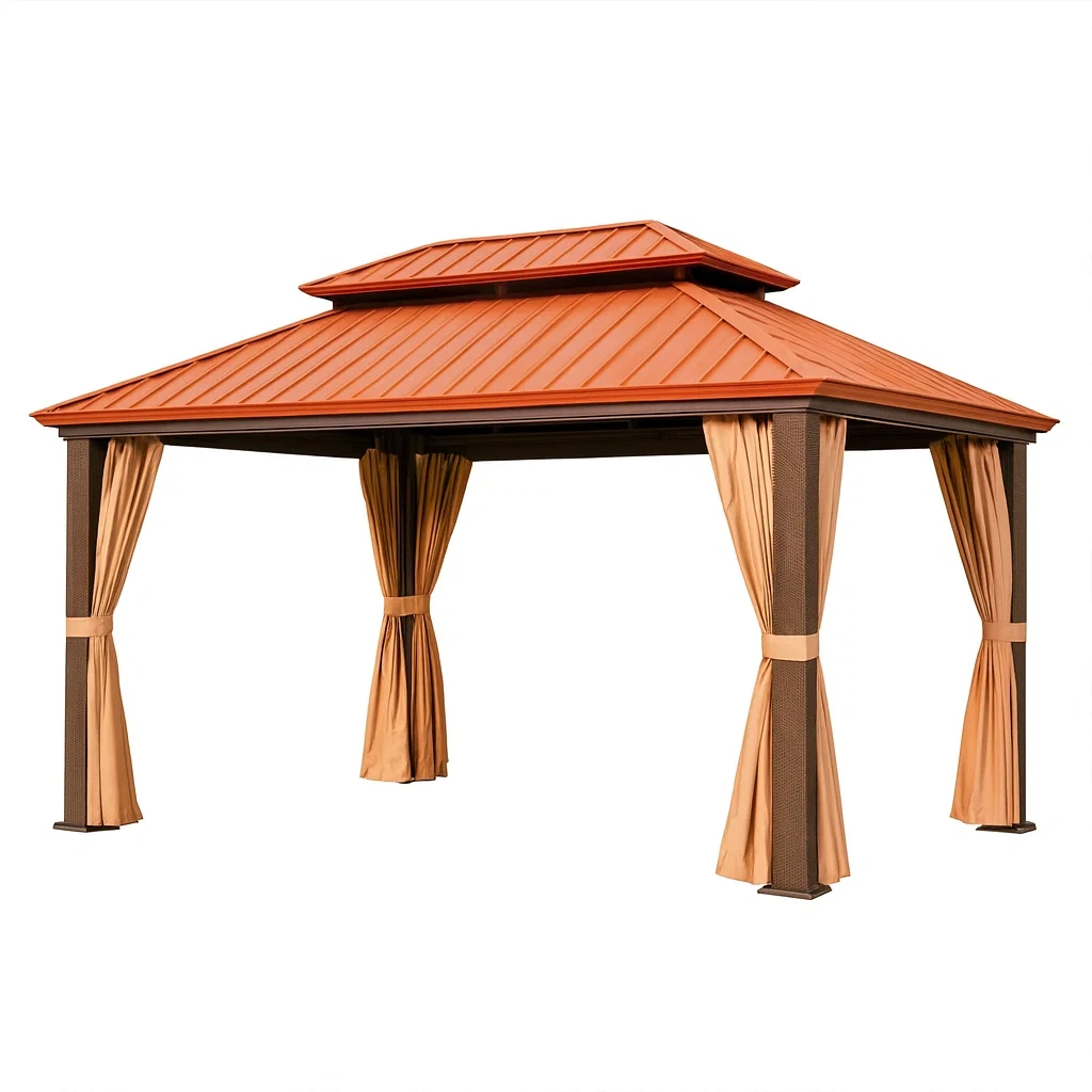 Pavillon aus Metall mit Doppeltem Dach, Braun/Orange-decorvoria
