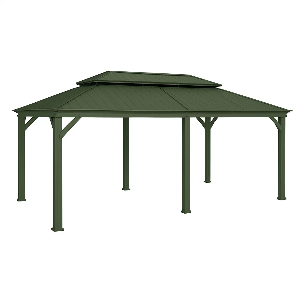 Gartenpavillon Metall Grün 365cm x 430cm-decorvoria