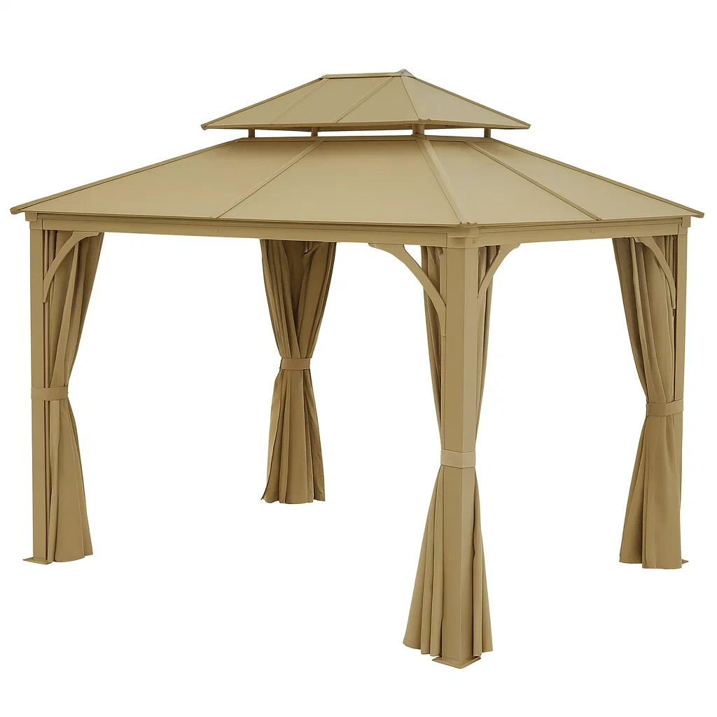 Metall Pavillon mit Polyesterverdeck Beige 300x300x270 cm-decorvoria