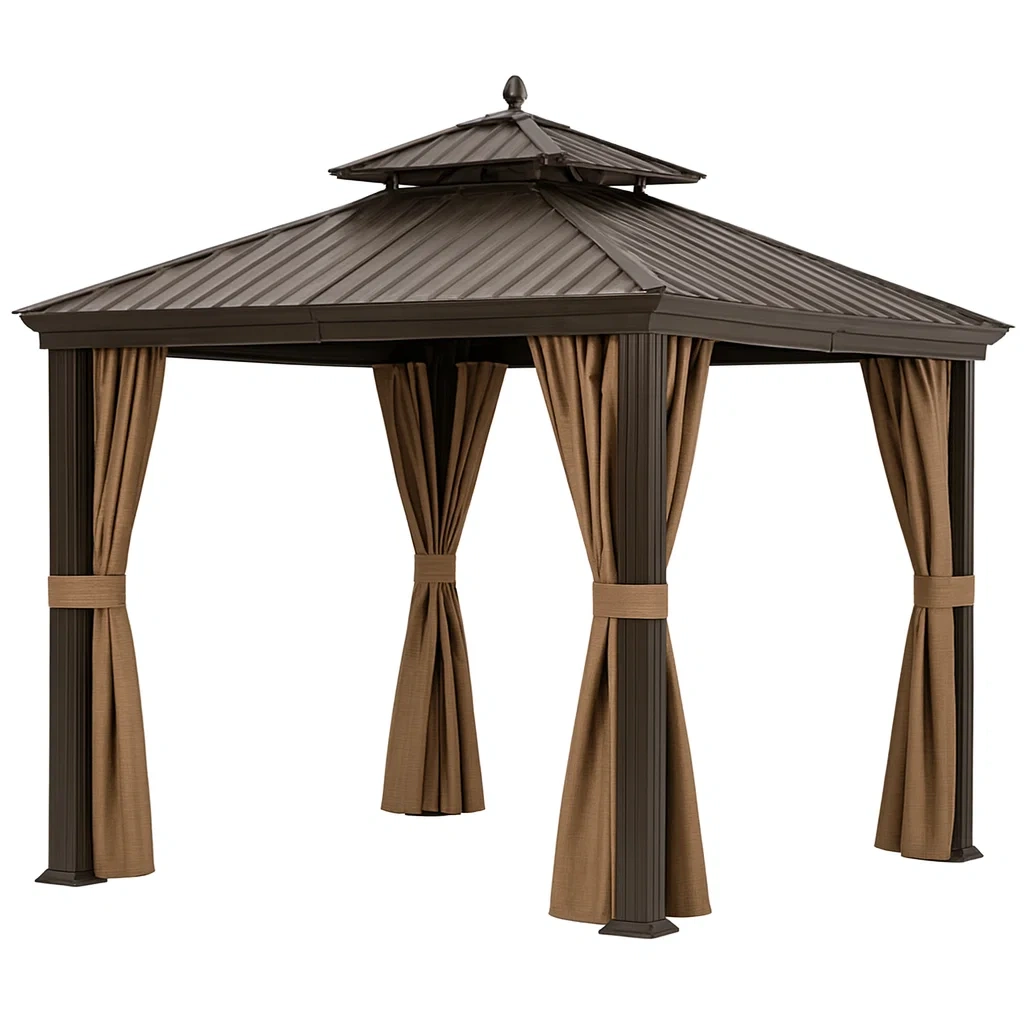 Pavillon Aluminium Braun 3x3m mit Vorhängen-decorvoria