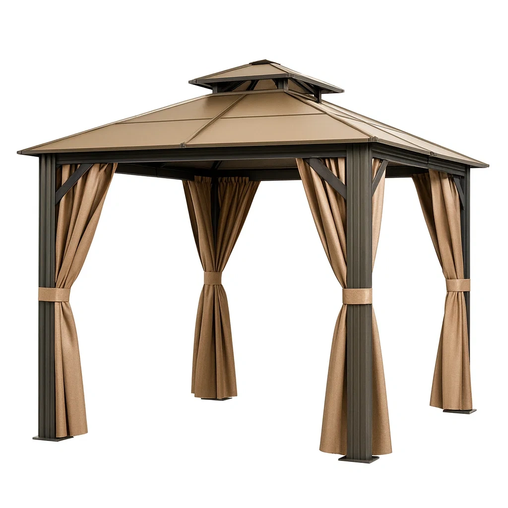Pavillon mit Stahlrahmen und Polyestergewebe 300x300x265cm Beige-decorvoria