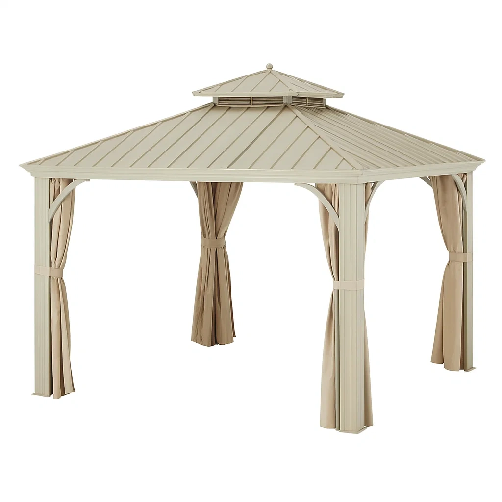 Pavillon aus Aluminium mit Polyesterdach und Vorhängen Beige 3x3m-decorvoria