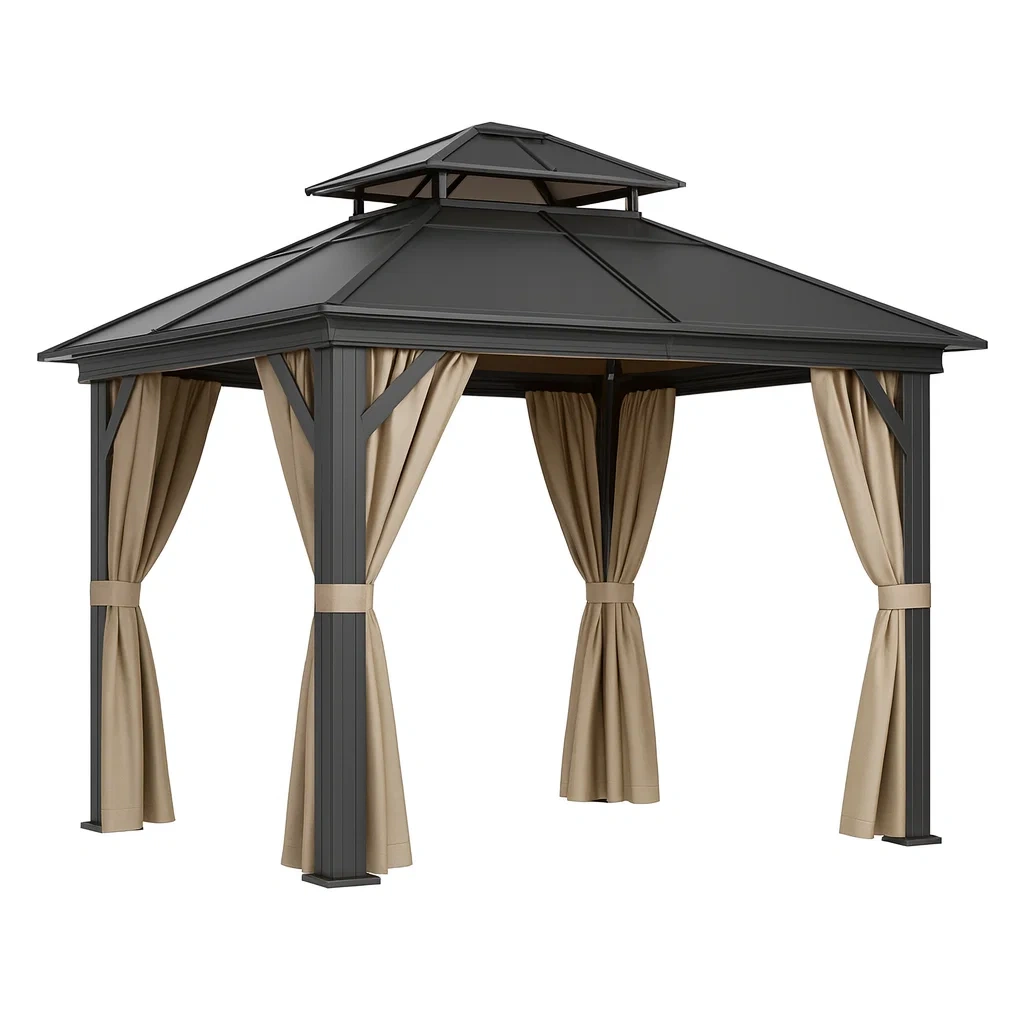 Aluminium-Gartenpavillon mit verzinktem Stahldach und Polyester-Vorhängen-decorvoria