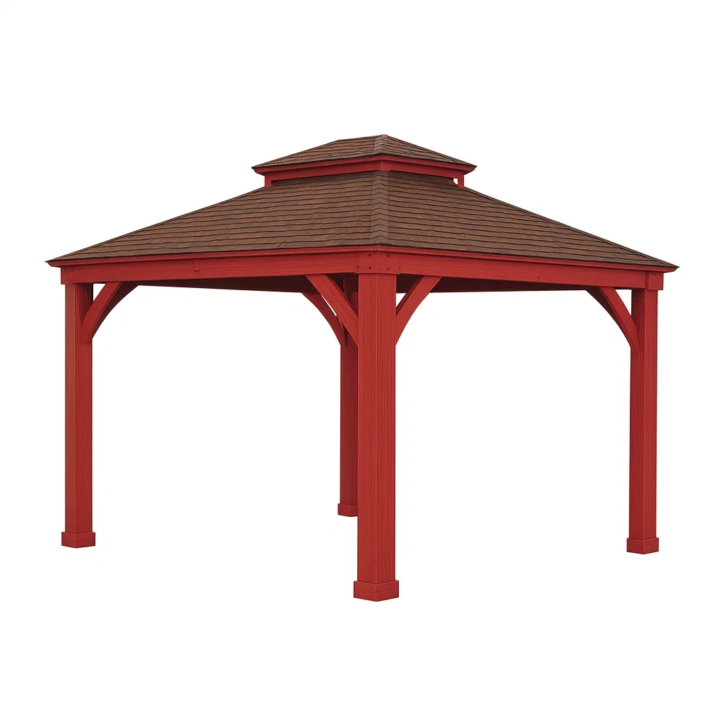 Holzpavillon Rot mit Bitumenschindeldach 3x3m-decorvoria