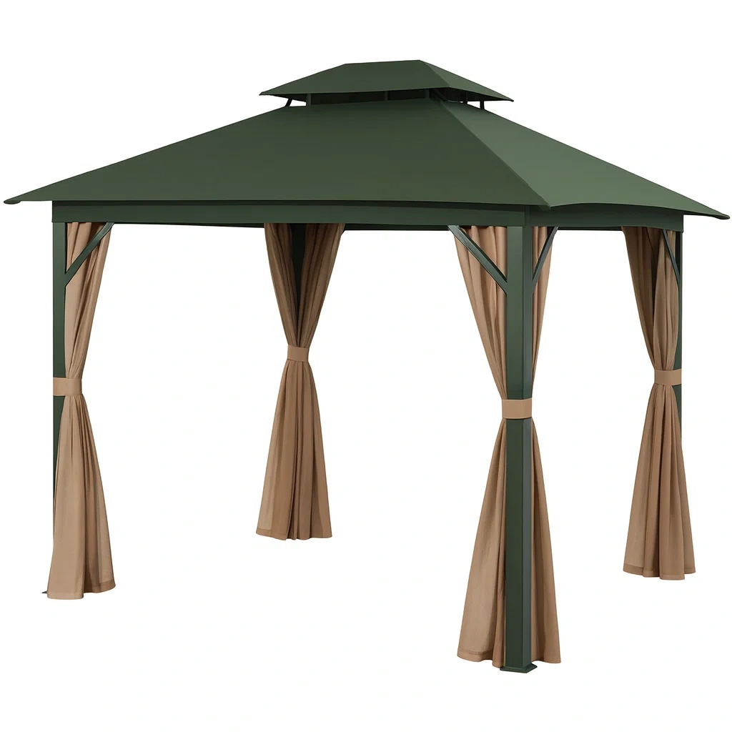 Gartenpavillon 3x3m Stahlrahmen Grün/Braun-decorvoria