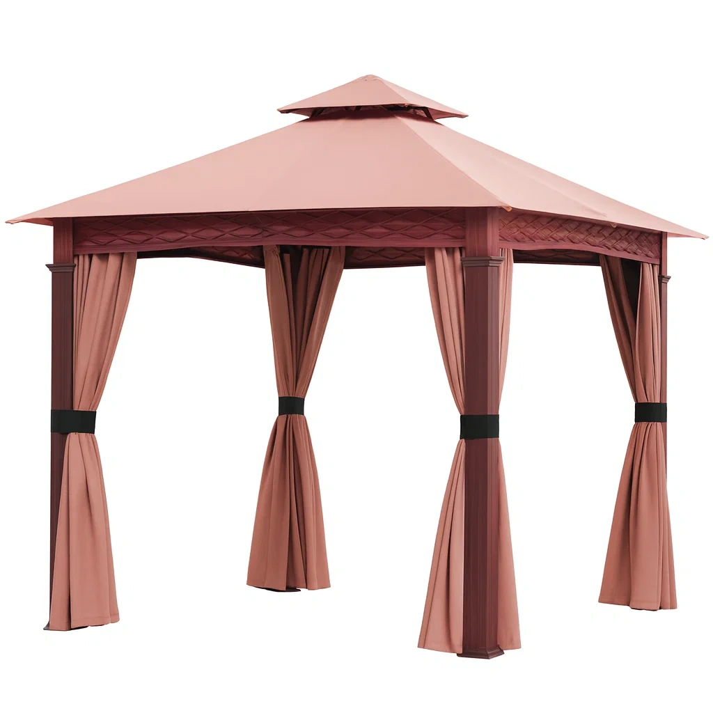 Pavillon aus Aluminium mit Stahldach und Polyester-Vorhängen 3x3m Rosé-decorvoria