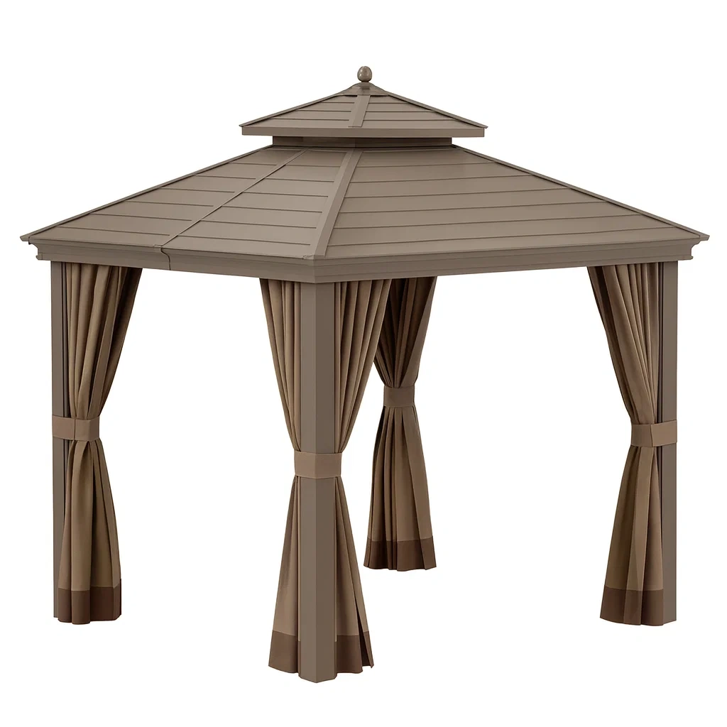 Pavillon 3x3m mit Vorhängen Stahl und Polyester Braun-decorvoria