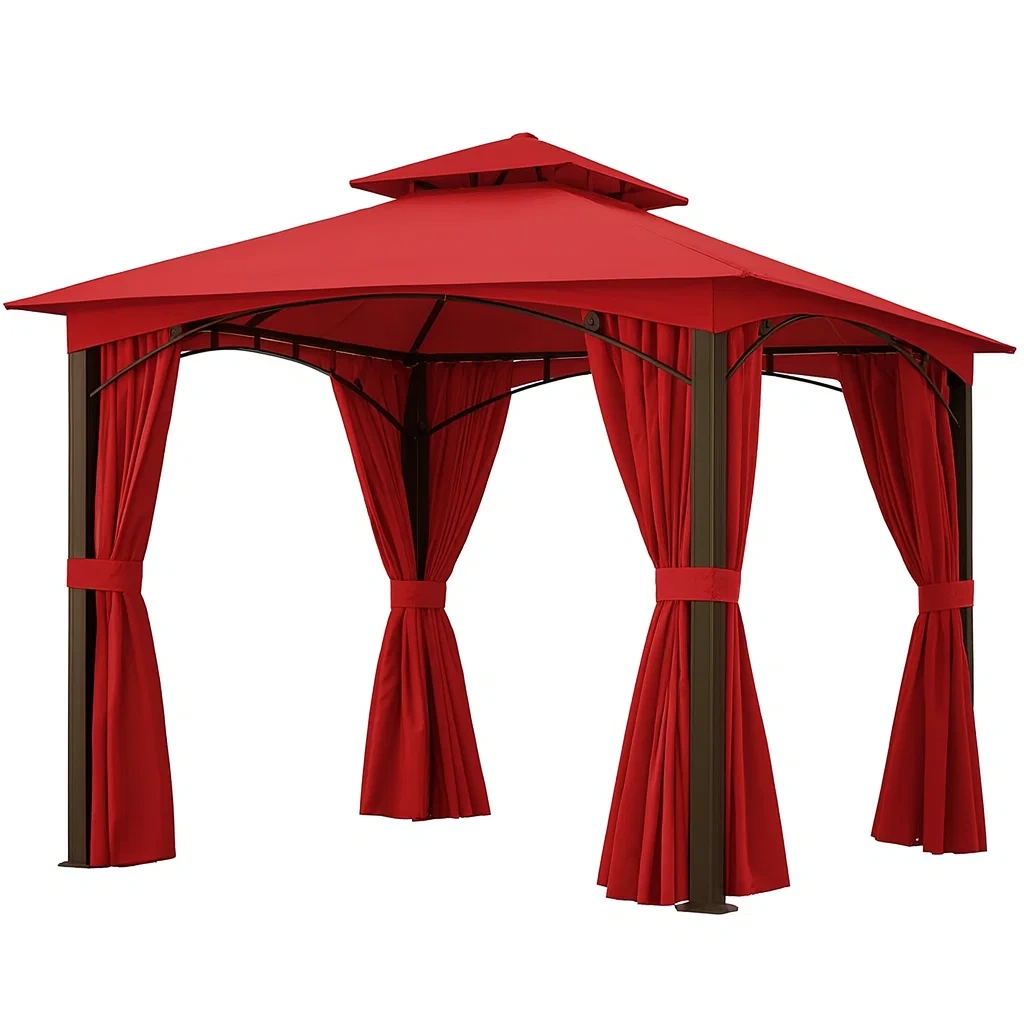 Pavillon mit Vorhängen Rot 300x300x270 cm Stahl Polyester-decorvoria