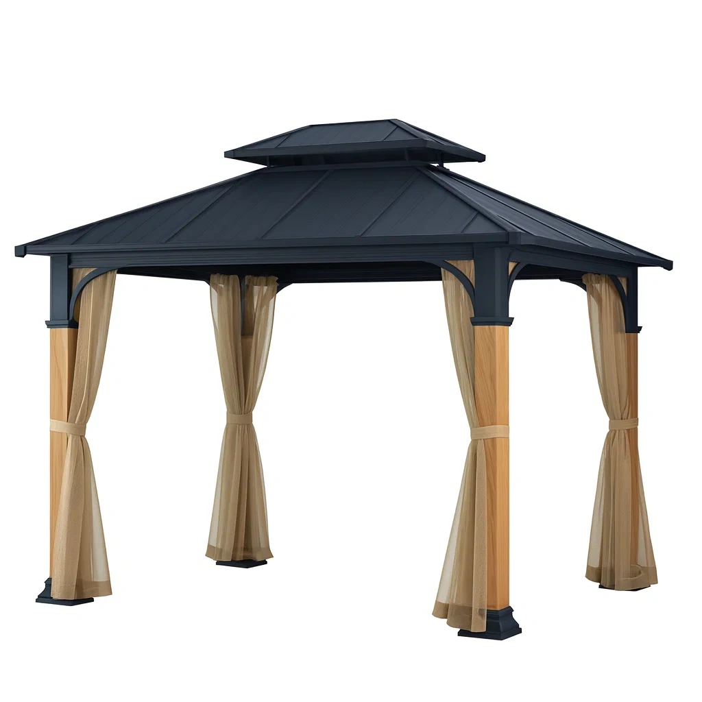 Aluminium Pavillon mit Polyester und Netzvorhängen 3x3 m Schwarz/Beige-decorvoria