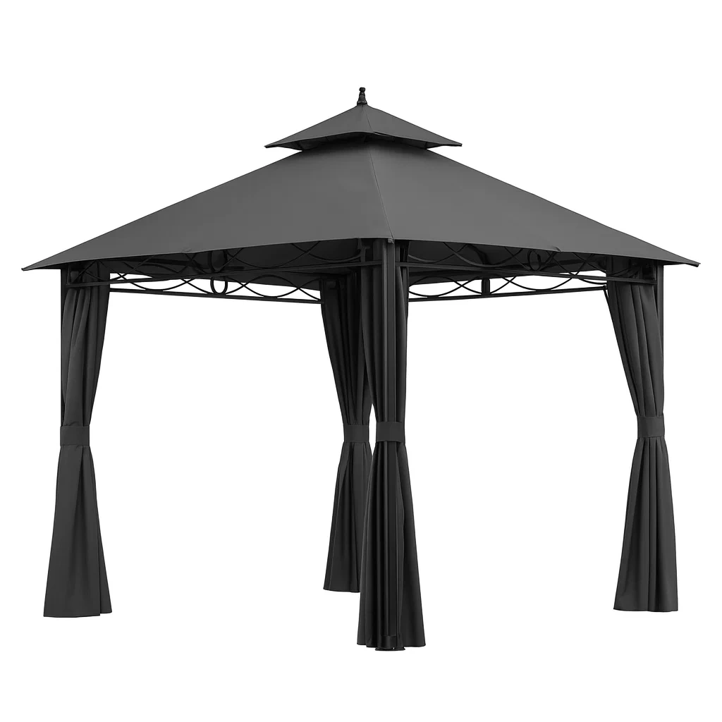 Schwarzer Gartenpavillon aus Stahl mit Doppeldach 3x3m-decorvoria