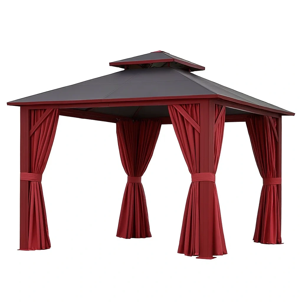 Stahl-Pavillon mit Polyester-Vorhängen Rot 3x3m-decorvoria
