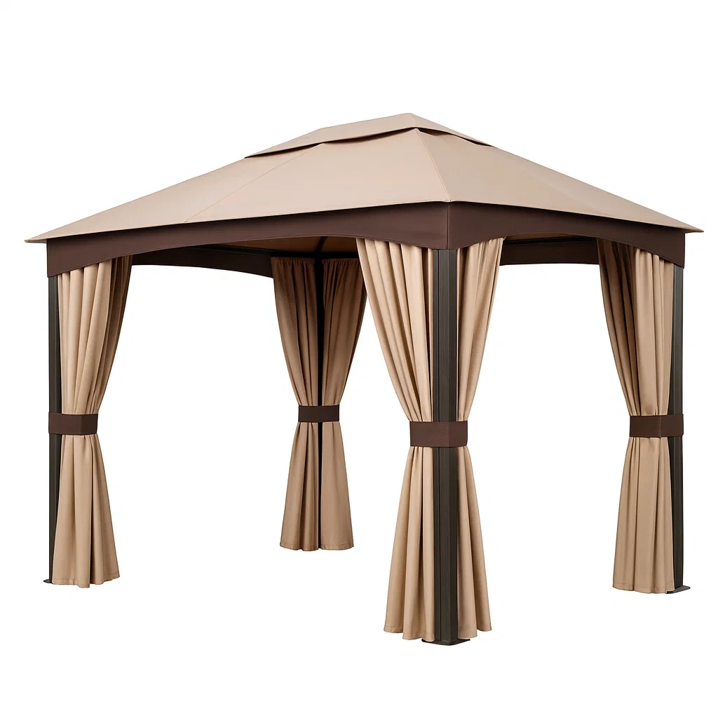 Pavillon Garten Zelt 3x3m Beige Stahl Polyester Vorhänge-decorvoria