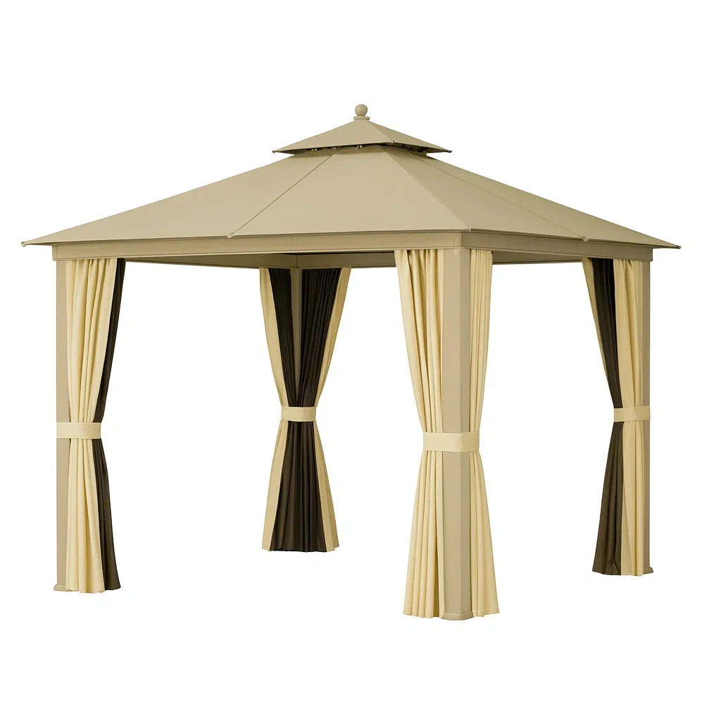 Gartenpavillon Aluminium mit Polyester-Vorhängen Beige/Braun 300x300cm-decorvoria