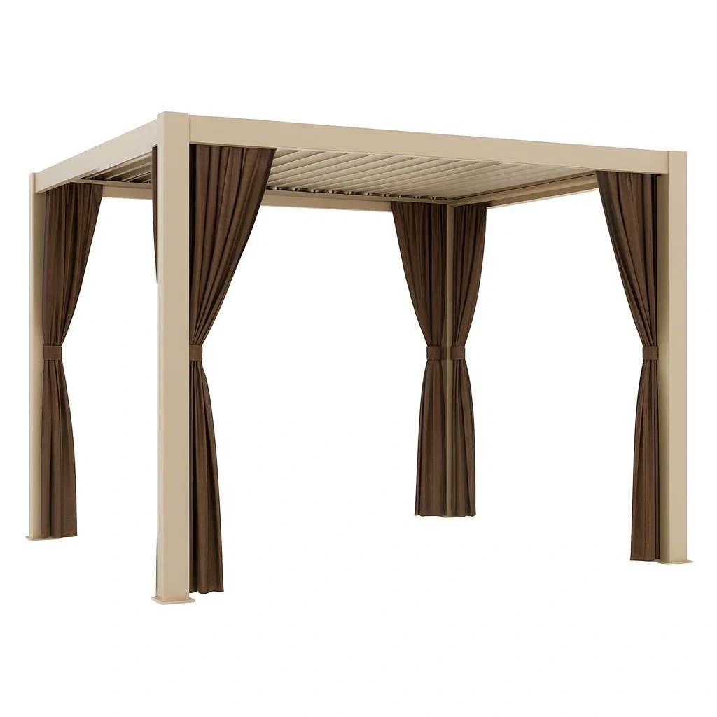 Aluminium Pergola mit Vorhängen Beige 300x300x250 cm-decorvoria