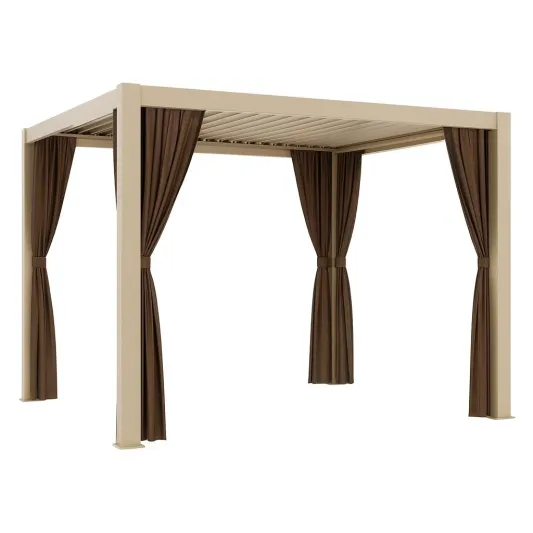 Aluminium Pergola mit Vorhängen Beige 300x300x250 cm-decorvoria
