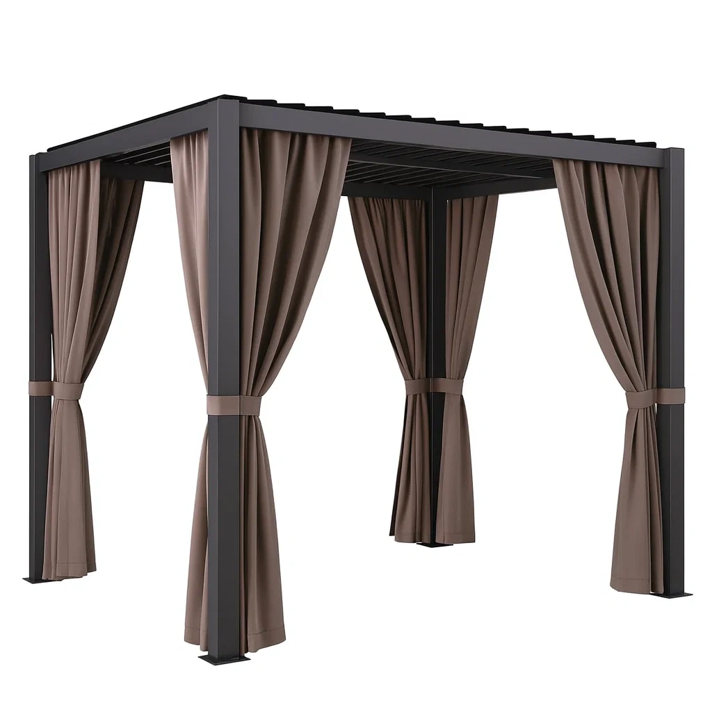 Aluminium Pavillon mit Polyester Vorhängen 3x3 m Braun-decorvoria
