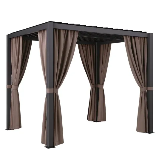 Aluminium Pavillon mit Polyester Vorhängen 3x3 m Braun-decorvoria