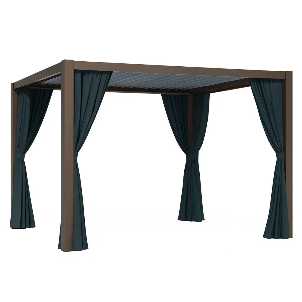 Pergola Metall mit Polyester-Vorhängen Dunkelgrün 300x400 cm-decorvoria
