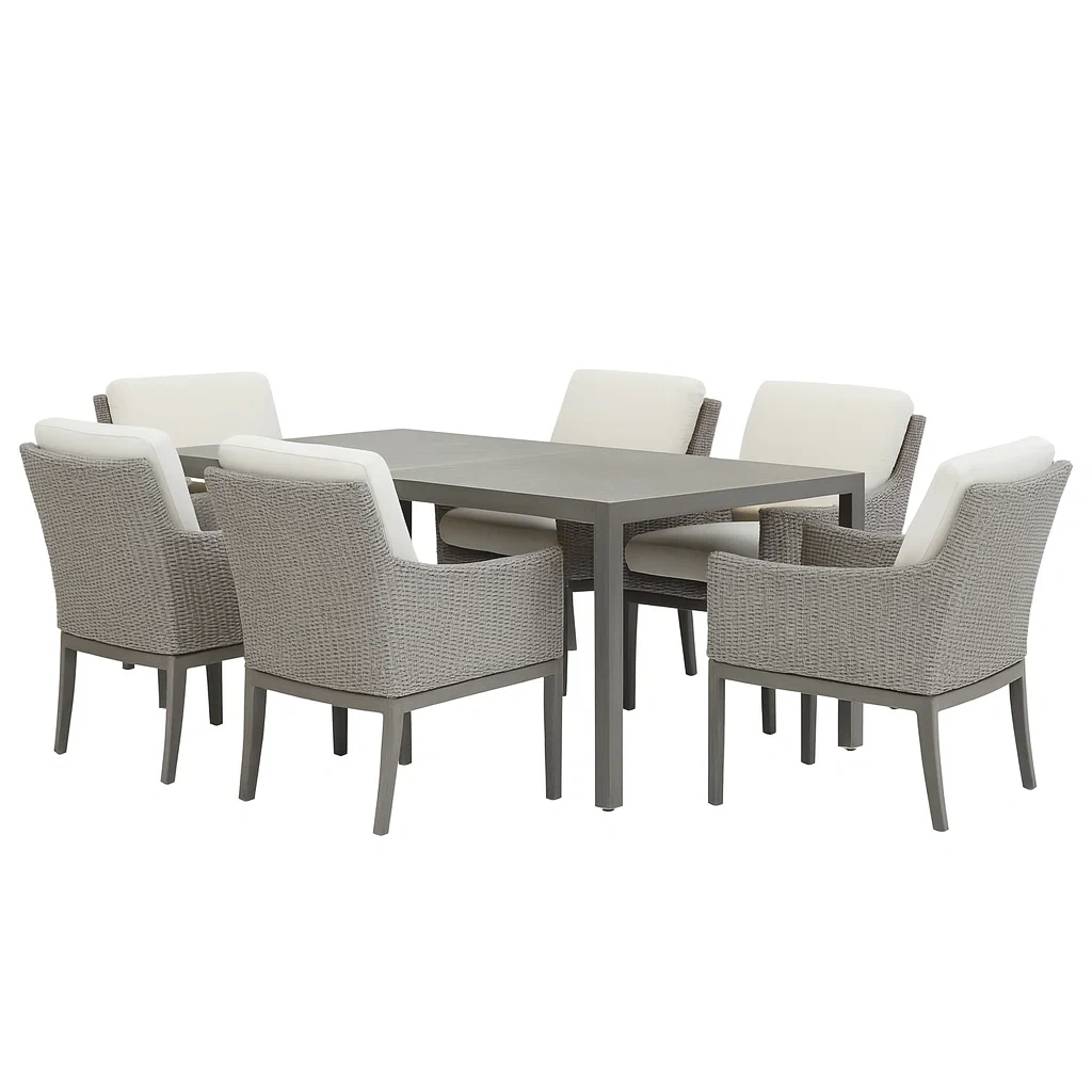 Gartenmöbel Set Esstisch Aluminium Polyethylen 6 Stühle Hellgrau-decorvoria