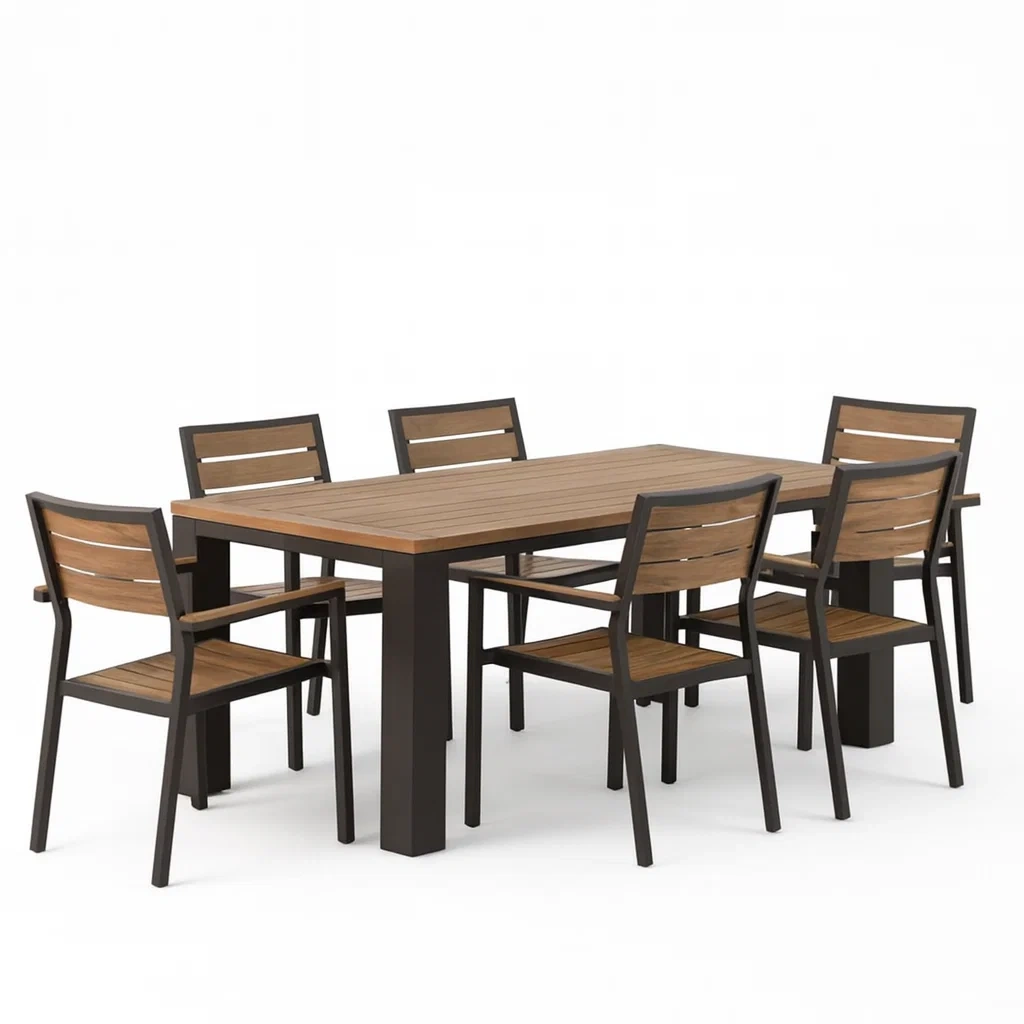 Gartenmöbel Set Esstisch mit 6 Stühlen Aluminium Braun/Schwarz-decorvoria