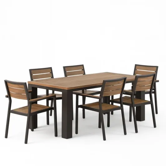 Gartenmöbel Set Esstisch mit 6 Stühlen Aluminium Braun/Schwarz-decorvoria