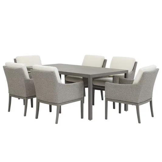 Gartenmöbel Set Esstisch Aluminium Polyethylen 6 Stühle Hellgrau-decorvoria